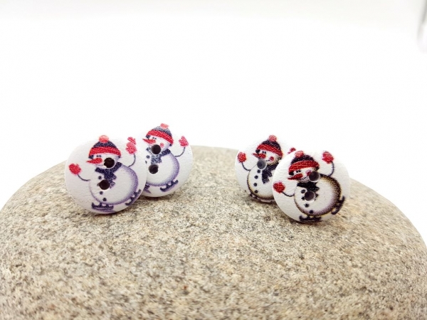 Schneemann Holz Knopf Ohrstecker Button